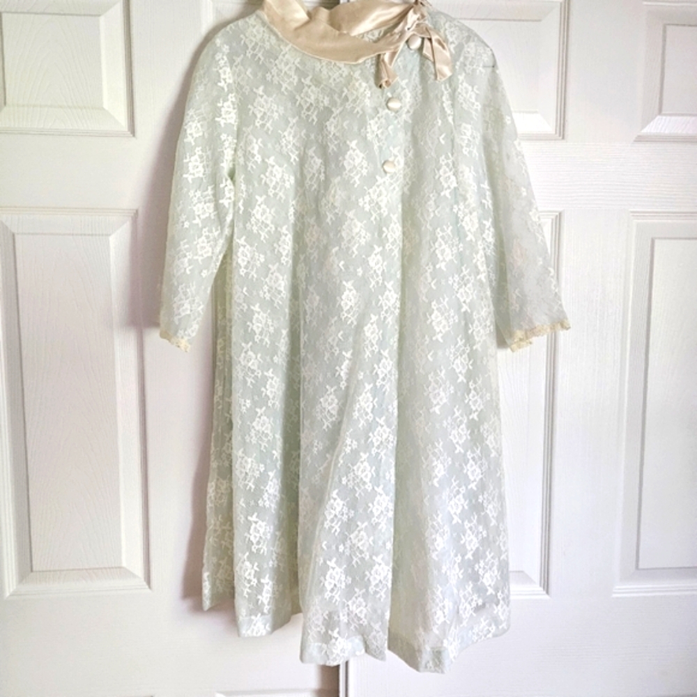 1960s Baby Blue Lace Robe Nightgown